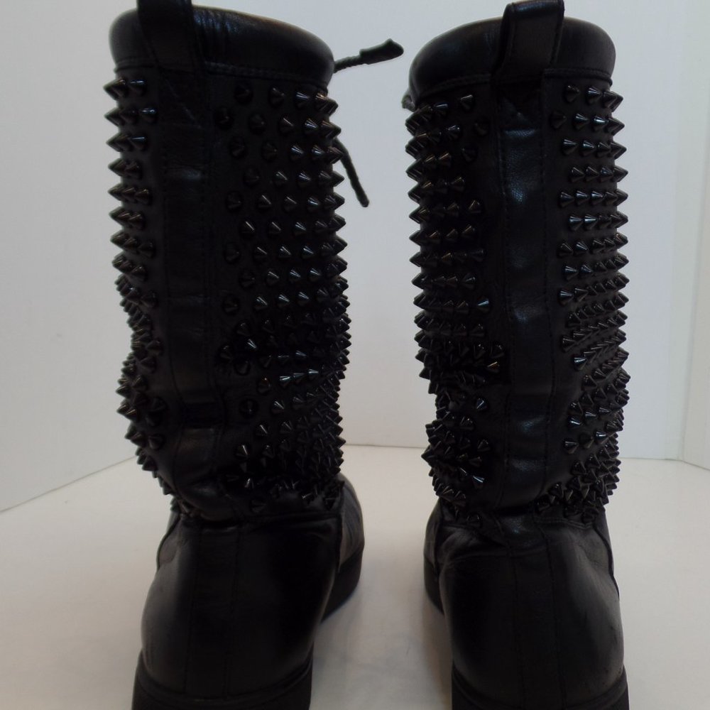 Christian Louboutin Sur La Pony Spike Napa Mid Calf Boots Black Leather Size 9 - Picture 5 of 16